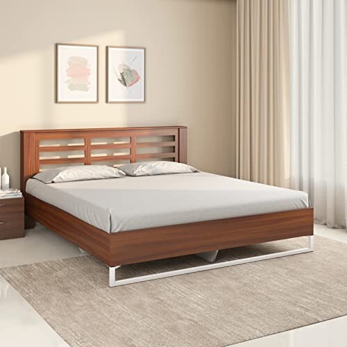 Nilkamal Maple Meta Without Storage | 1 Year Warranty Engineered Wood Queen Bed (Finish Color - Walnut, Delivery Condition - Knock Down)