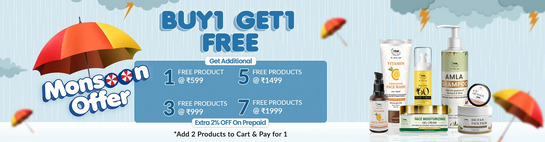 Monsoon Offer - Buy 1 Get 1 Free | + Freebies | Extra 2% Off on prepaid