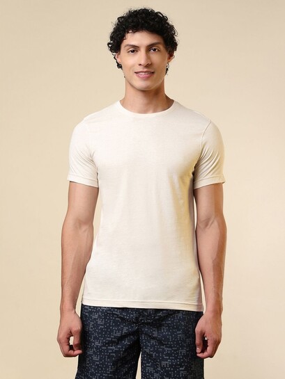 SleepZ By Raymond Men Solid Round Neck Cotton T Shirt - Tshirts
