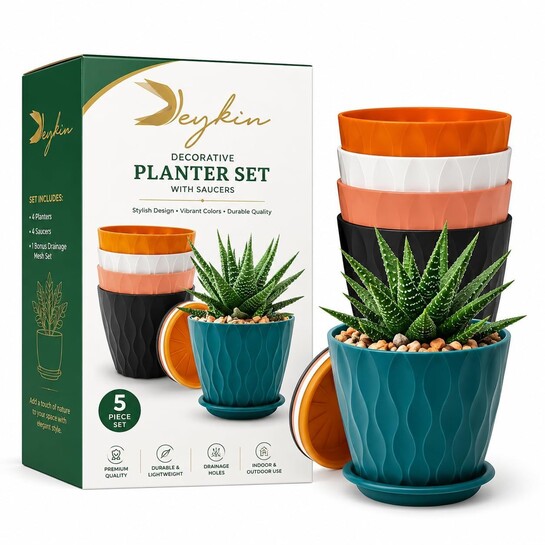Plastic Round Flower Pots for Home Planters, Terrace, Garden Etc | Pack of 05 | Multicolor | Suitable for Home Indoor & Outdoor Gardening Plants (Perforated)