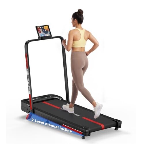 Lifelong 4 HP MotorizedTreadmill for Home|2-Level Manual Incline |Speed 1-10 km/h |LED Display|12 Workout Programs |100 kg Capacity |Gym Equipment for Home Workout| Foldable Handle| iPad & Phone Stand