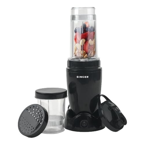 SINGER Nutricool Juicer Mixer Grinder | Smoothie Maker | Powerful 500 Watts Copper Motor | 2 Transparent Jars| Black