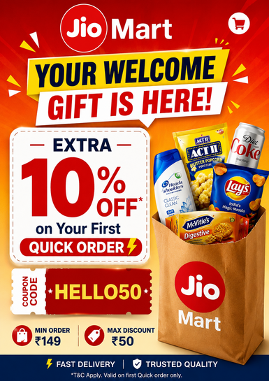 JioMart : Extra 10% OFF on First Quick Order (Up to ₹50)