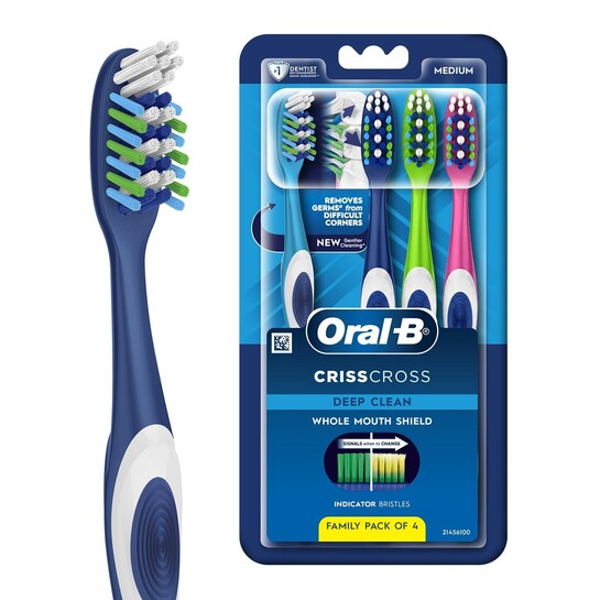 Pack Of 4 Oral-B Criss Cross Deep Clean Medium Bristles Manual Toothbrush