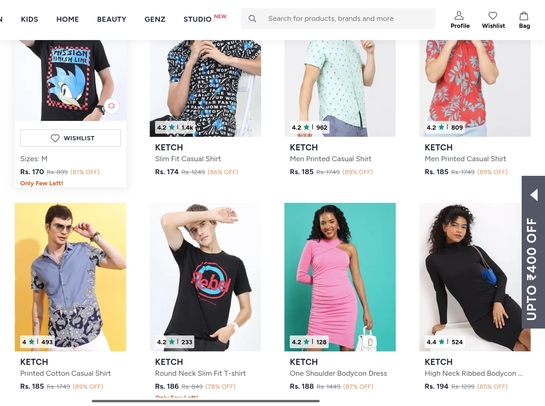 Upto 90% on Ketch clothes