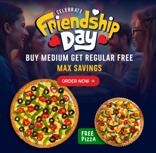 Domino's: Friendship Day Special – Buy Medium Pizza & Get Regular Pizza FREE