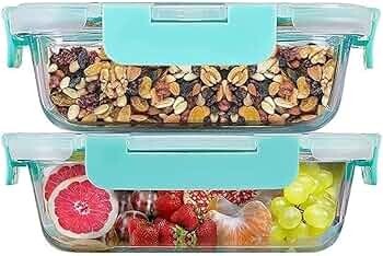 SIMPARTE 370ml Rectangular Borosilicate Glass Food Storage Containers – Set of 2 | Transparent Lunch Boxes