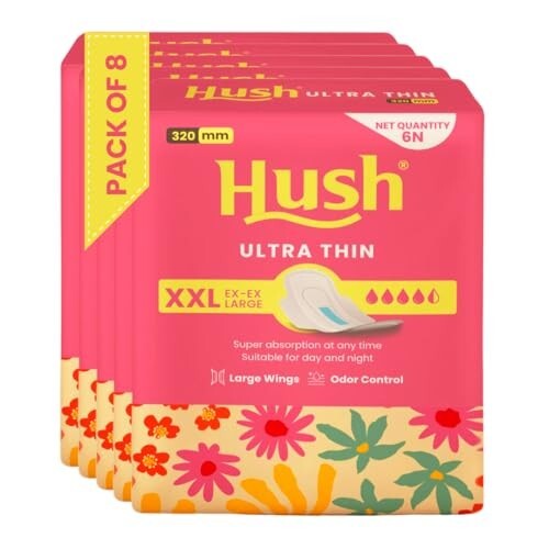 Hush Ultrathin Sanitary Pads | Pack of 8 | XXL | 48 Sanitary Pads