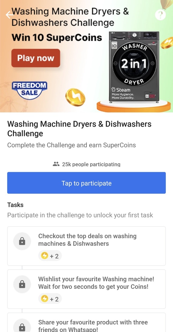 Flipkart - Washing Machine and Dryer challenge win 10 super coins
