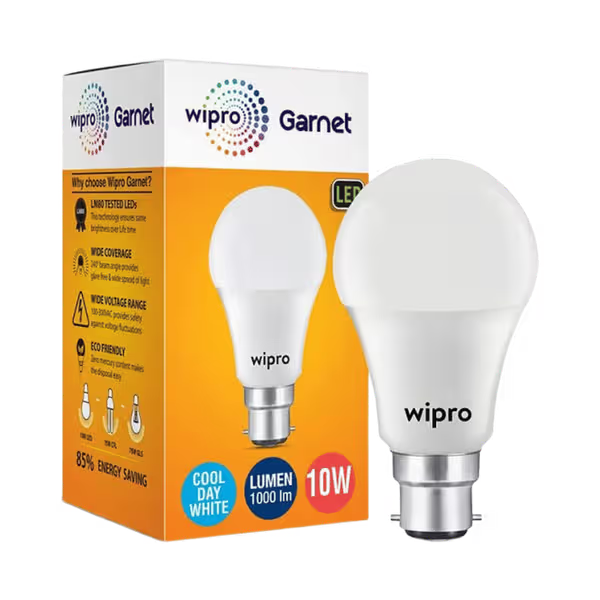 Instamart - Wipro Garnet 10W Led Bulb For Home & Office |Cool Day White (6500K) | B22 Base|220 Degree Light Coverage |4Kv Surge Protection