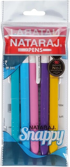 [Expired] Nataraj Snappy Ball Pen, Smooth Tip-in-tip-out, Stress-free Writing, Non-slip Grip, Medium Point (1.0mm), Pack of 5, Blue