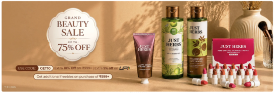 Justherbs - Grand Beauty Sale | Upto 75% Off | Extra 10% Off | Extra 5% off on UPI