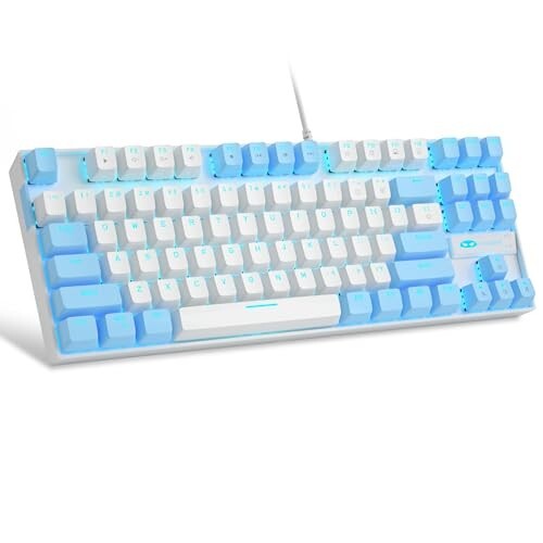 MageGee 75% Mechanical Gaming Keyboard with Red Switch, Led Blue Backlit Keyboard, 87 Keys Compact Tkl Wired Computer Keyboard for Windows Laptop Pc Gamer - White/Blue