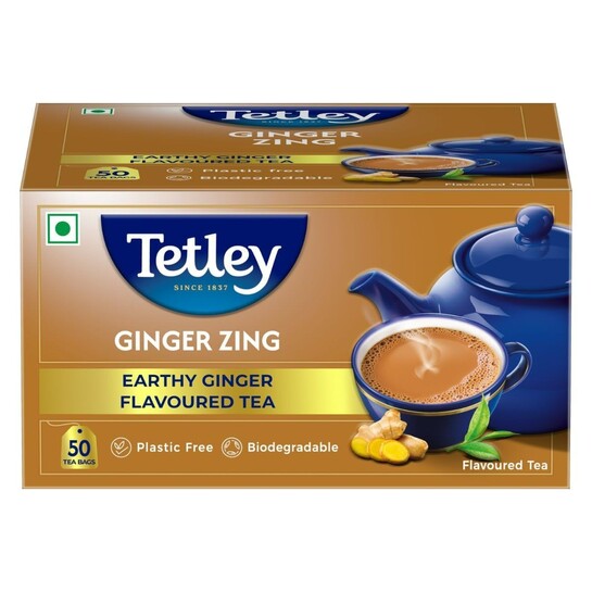 Tetley Ginger Zing Flavoured Chai Black Tea 50 Tea Bags,100 Grams