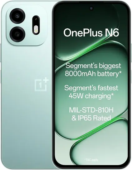 OnePlus N6 | 4GB+128GB | Fresh Mint | Segment's Biggest 8000mAh Battery | Segment's Fastest 45W Charging | 48-Month Smoothness | Smooth 120Hz Display | 50MP Camera | Military-Grade Durability
