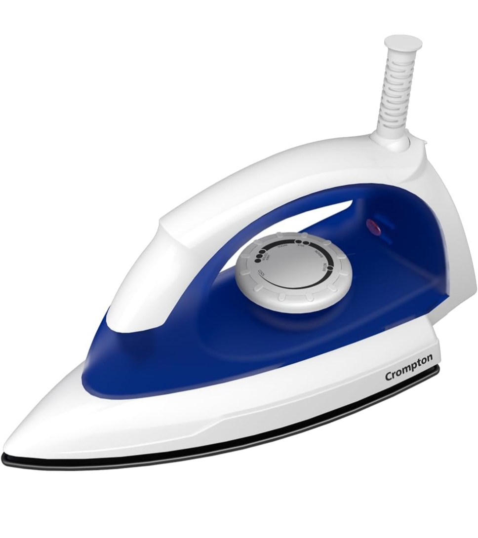 Crompton Glideo 1000 W Dry Iron with Non-Stick Soleplate, Unique Translucent Body, 360° Swivel Cord, 6 Fabric Settings, 2 Year Warranty, Iron Press