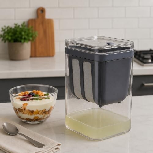 Clazkit Hung Curd Maker & Greek Yogurt Strainer 1400ml | Stainless Steel Fine Mesh Filter with BPA-Free Container & Lid | Curd Strainer for Greek Yogurt, Paneer, Labneh, Cheese | Refrigerator Safe