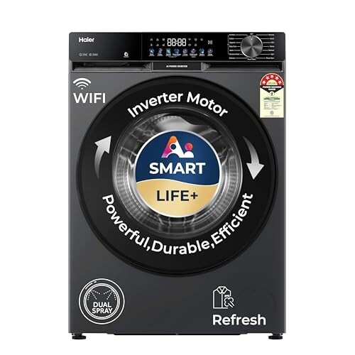 Haier 9 Kg, 5 Star, AI Smart LIFE+, Hygienic Care, ABT, 525 mm Super Drum, Refresh