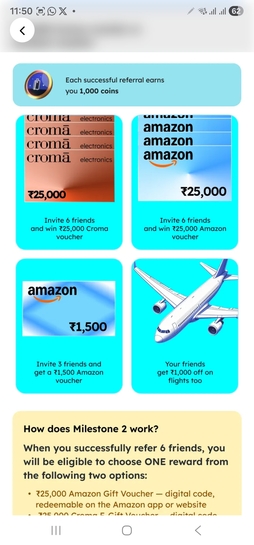 Scapia - Refer 6 friends and get Rs. 25000 Amazon or Croma Gv