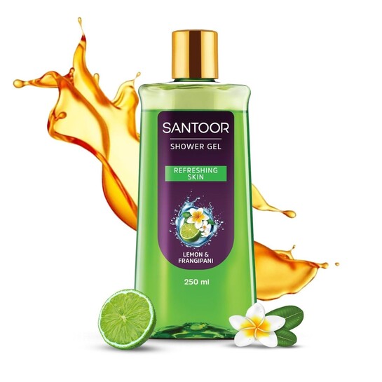 Santoor Refreshing Shower Gel 250ml With Natural Lemon & Frangipani Extracts| For Men & Women