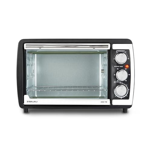 Bajaj 2000TM 20Ltr Oven Toaster Griller (20L OTG) | 1400 Watts Oven For Kitchen | Grilling, Baking, Toasting & Rotisserie | Transparent Glass Door | Temperature & Timer Control | 2 Yr Warranty Black
