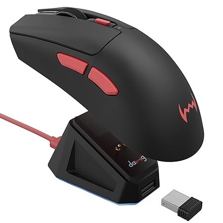 daWg Slay 50, 12000 DPI Wireless Gaming Mouse, PixArt 3311, 80Hrs* Backup, 1000Hz, 65gm Lightweight, 300IPS, 35G Acceleration, 6 Buttons, 20M Switch, RGB Charging Dock, Tri-Model (Black)