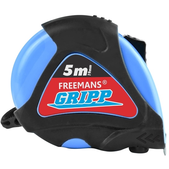 FREEMANS GRIPP Steel Measuring Tape 5m | Pause Button | Click Lock | Belt Clip | Blue
