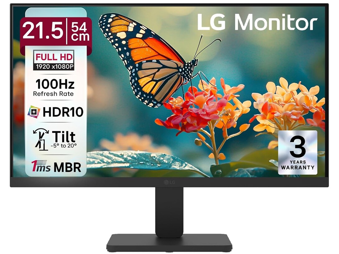 LG 22U401A 54.61 cm (22 Inch) Full HD (1920x1080) VA Monitor with 100Hz, 5ms (GtG),VGA, HDMI, 3-Side Virtually Borderless Design, sRGB 99% (Typ.), HDR 10, 1ms MBR, Reader Mode, Flicker Safe (2026)