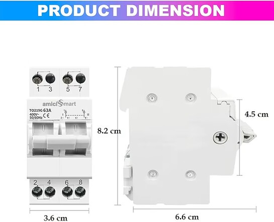 amiciSmart Dual Power Manual Transfer Switch – 63A Single Phase, 400V | Manual Changeover Switch for Generators & Mains Supply