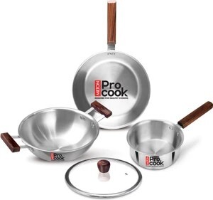 MILTON Procook Triply Stainless Steel 4pc with Wood Handle Saucepan Set