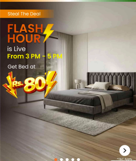 Pepperfry | Flash hour sale -  Upholstered Queen Bed at Rs 80| sale goes live at 3 pm