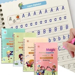 ZARQITO Magic practice copy book for preschool child 4Book+10Refills (Multicolor)