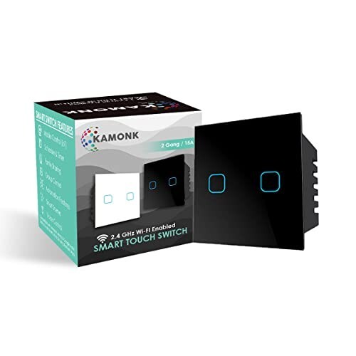 Kamonk WiFi Touch 2 Gang 15A Smart Switch (Black)