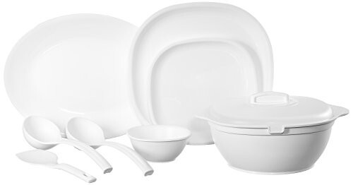 SignoraWare BPA Free Plastic Square Dinner Set | Microwave Safe | (Set of 32 pcs | White)