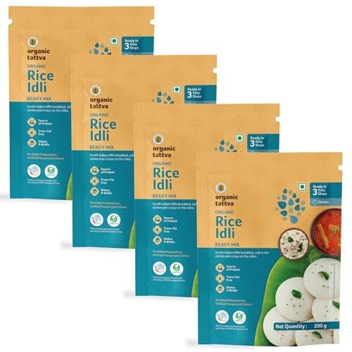 Organic Tattva Rice Idli/Idly Instant Mix 800g, Ready in 5 Steps, 4 Pack