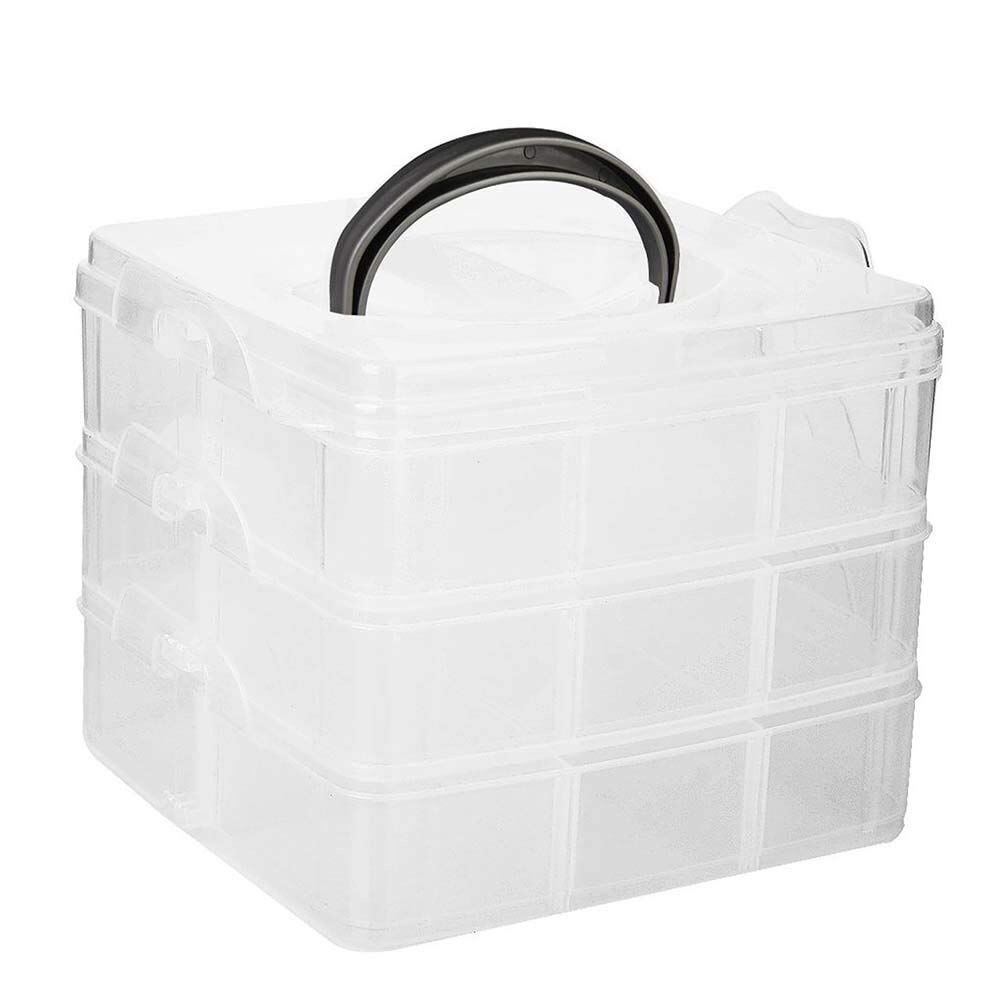 Square Portable Transparent Plastic Detachable Storage 3 Layer 18 Grid with Adjustable Dividers Organizer Case for Jewellery Cosmetic Make up Organisers Sewing Button Earrings Holder
