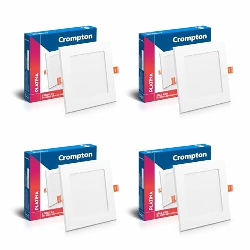 Crompton Platina Star Slim Recessed Edge Lit Panel 15Watt LED Square (Pack of 4, Warm White) 