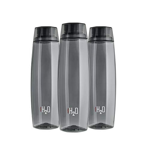 CELLO H2O Octa 1 Litre Plastic Water Bottle, Grey, Set of 3