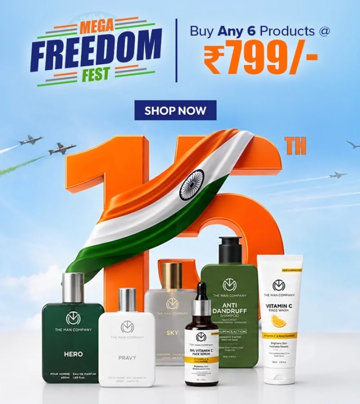 The Man Company Freedom Fest: Buy Any 6 Products @ ₹799 (3 Perfumes + 3 Grooming Products)