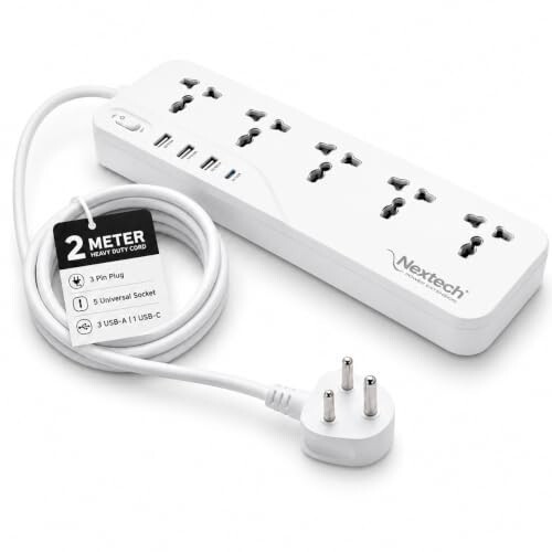 Nextech 9-in-1 Extension Board with 20W Type-C PD, 3 USB Ports, 5 Universal Sockets