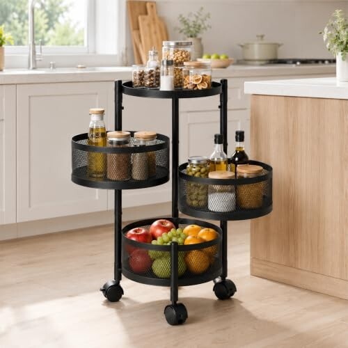 Lifelong 3-Tier Multipurpose Organizer Cart with 360-Degree Rotating Wheels 