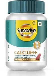 Supradyn Naturals Calcium+ For Men and Women, 100% Vegetarian,For Stronger Bones & Health (60 Tablets)