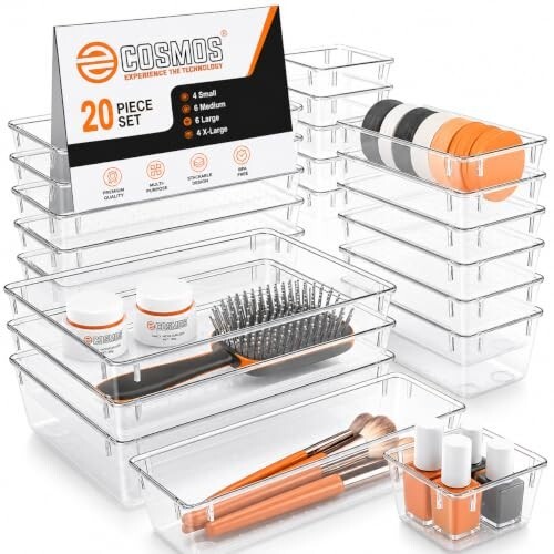 E-COSMOS 20-Pack Transparent Drawer Organizers