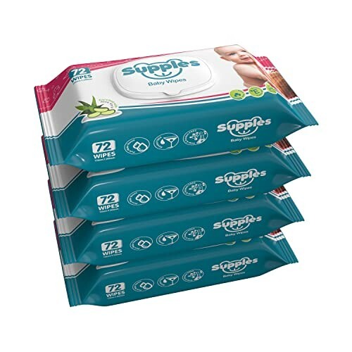 Amazon Brand - Supples Baby Wet Wipes with Lid | 288 Wipes | 72 Wipes x 4 Packs 