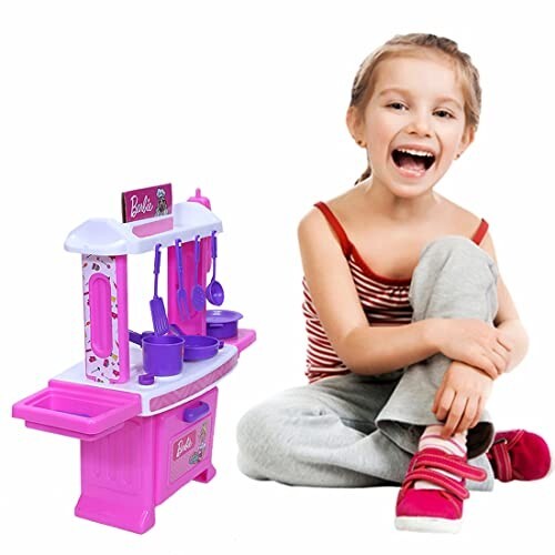 Toyzone Barbie Kitchen Set-45977|My Little Girls Toy|Kitchen Set for Kids|Barbie Kids Kitchen Chef|Role Play Set| Cooking Toy|Pretend Play Kitchen Accessories Set|Household Set