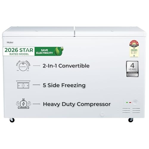 Haier HFC-588DPW5, 5 Star (2026 Star Rating) Double Door Convertible Deep Freezer