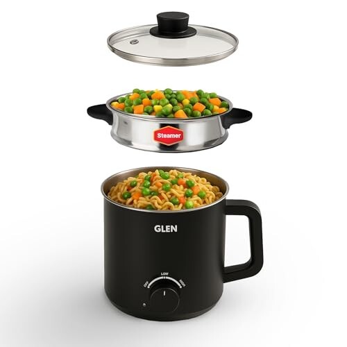 Glen Electric Kettle with Steamer 1.5L, 600W | Multipurpose Kettle for Tea, Coffee, Milk, Eggs, Soup & Noodles | Egg Boiler, Food Steamer, Dual Heat Settings, Auto Shut-Off SA9016 MCK