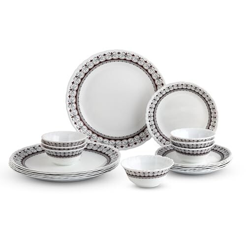 CELLO Lumina Imperial Plus Series Opalware Dinner Set of 19 Pieces For Family of 6 