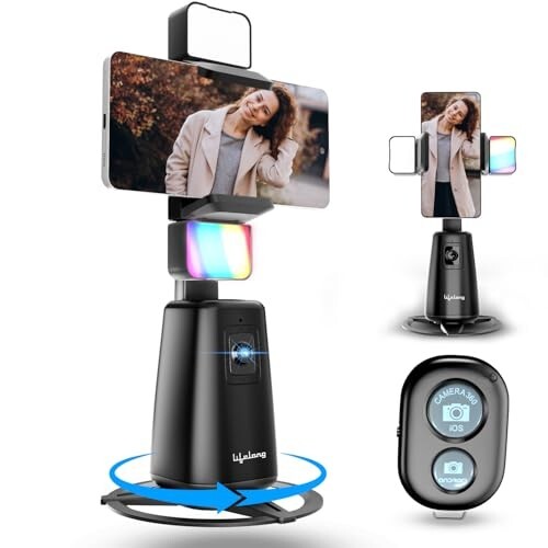 Lifelong Rechargeable AI Auto Face Tracking Tripod Phone Holder | 360° Rotation