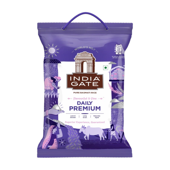 INDIA GATE Flavourful & Fine Daily Premium Basmati Rice (Long Grain, Polished) (5 kg)